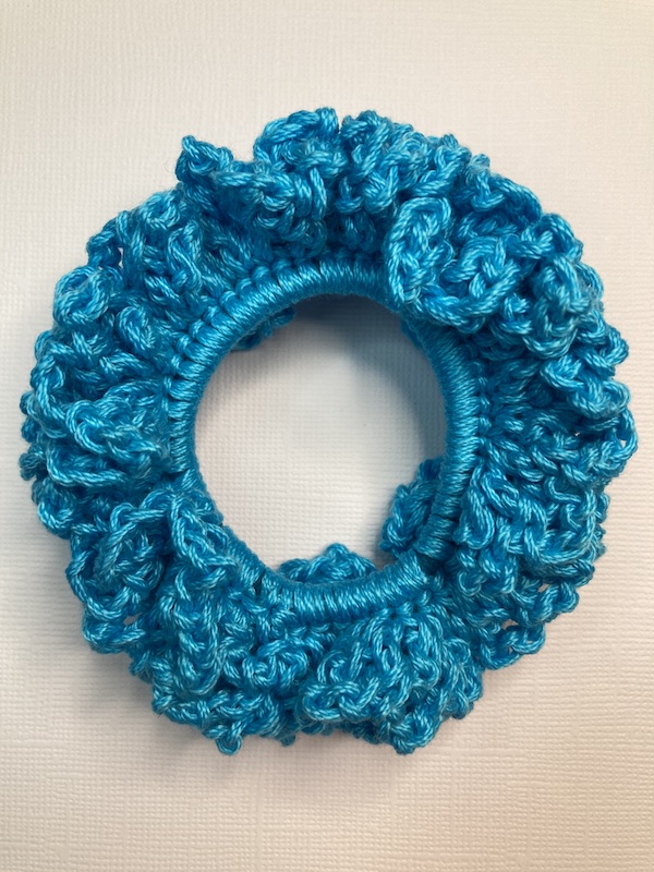 blue cotton crochet scrunchie