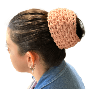 pink head scarf on girl with bun