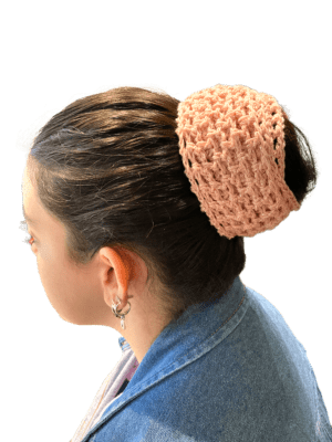 pink head scarf on girl with bun