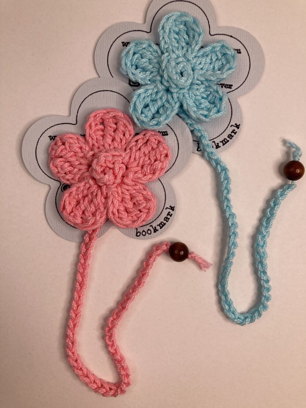 cotton crochet two flower bookmarks