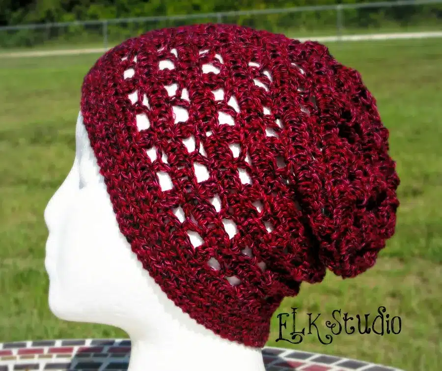 burgundy crochet slouch hat