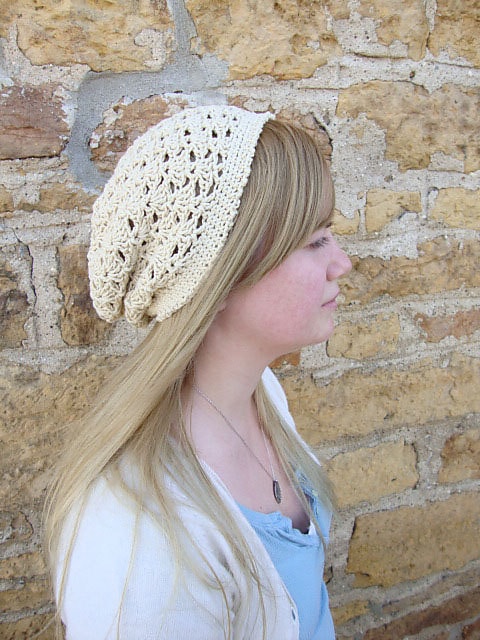 cream crochet slouch hat