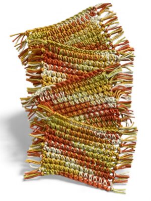 set of orange and yellow shades fringed mug rugs