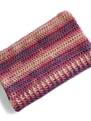 pink and purple crochet cat ear beanie