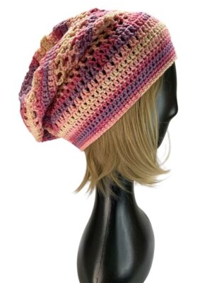 Pink Stripe Floppy Slouch Beanie