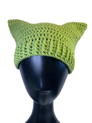 lime green crochet cat ear beanie
