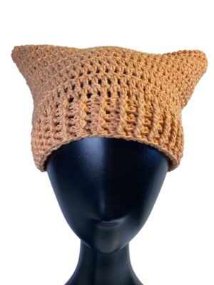 light orange crochet cat ear beanie