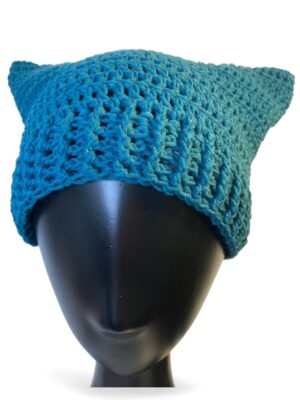teal crochet cat ear beanie