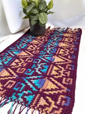 mosaic-crochet-table-runner-plum-background