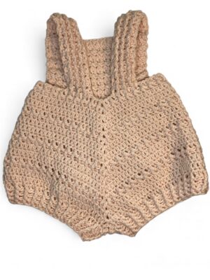 back of crochet romper light salmon