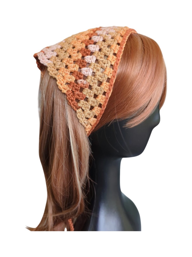 Brown, Bronze Boho Bandana Head Scarf with Bead
