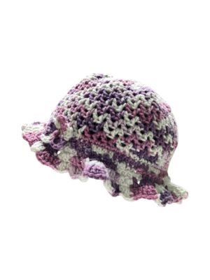 Little Girls Purple Sun Hat with Frill & Flower