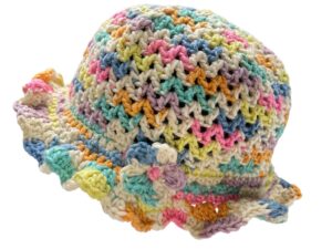 Little Girls Rainbow Sun Hat with Frill & Flower