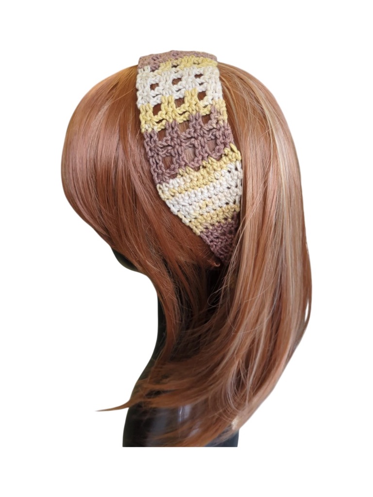 Brown & Cream Boho Headband with Ties