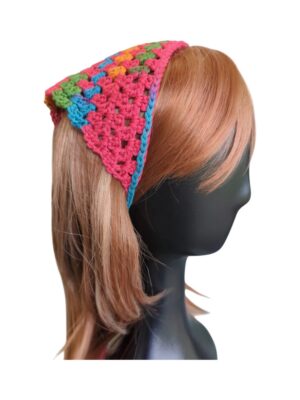 Pink, Blue, Yellow, Green Boho Bandana Head Scarf with Bead