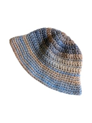 blue and beige baby bucket hat