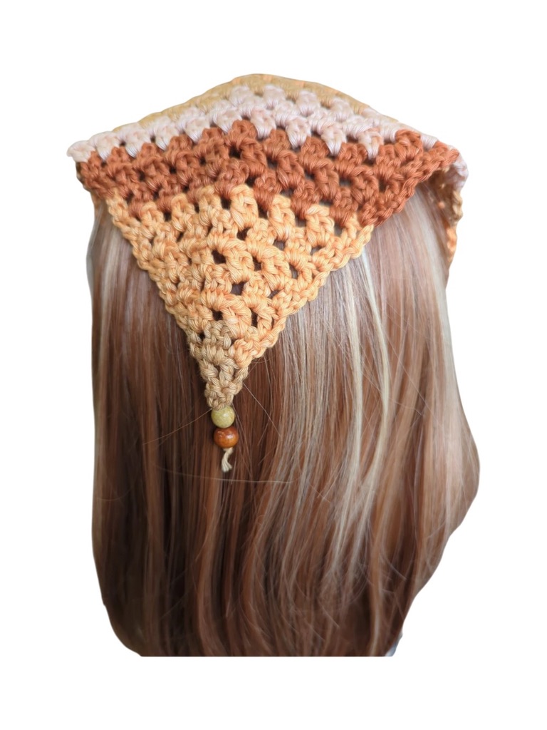 Brown, Bronze Boho Bandana Head Scarf with Bead - Image 2