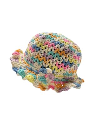 Little Girls Rainbow Sun Hat with Frill & Flower