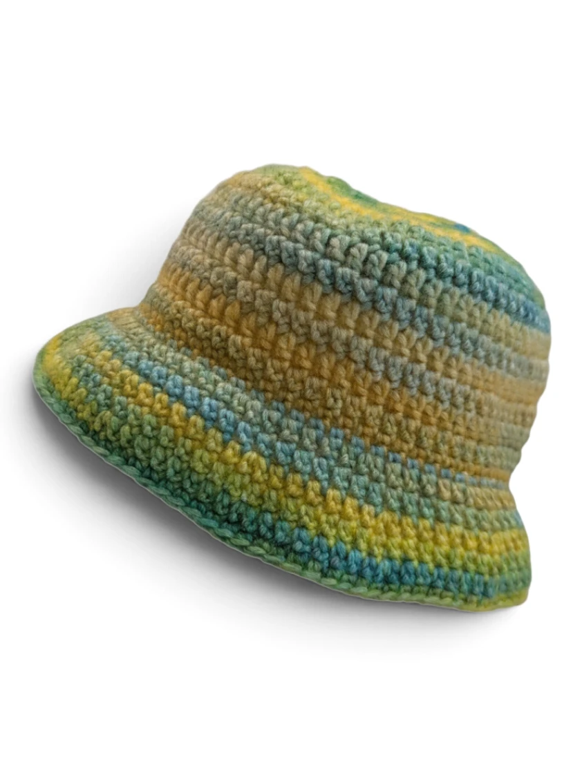 crochet baby bucket hat yellow blue orange