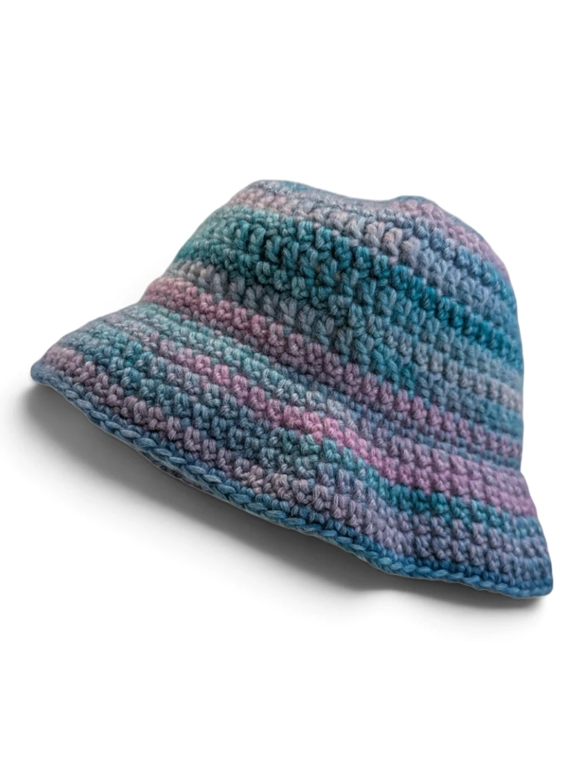 crochet baby bucket hat blue pink