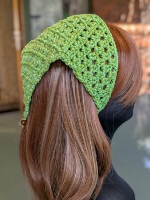 crochet green metallic bandana head scarf