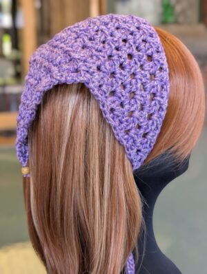 crochet purple metallic bandana head scarf