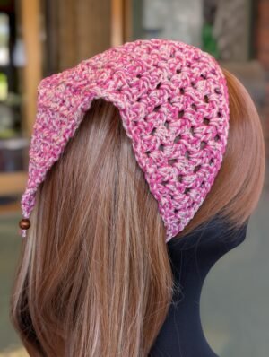 crochet pink metallic bandana head scarf