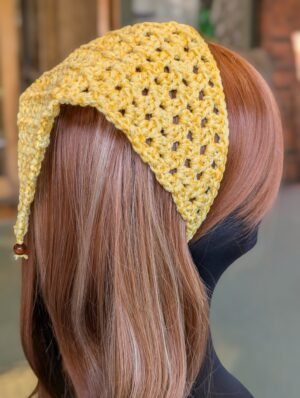 crochet yellow metallic bandana head scarf
