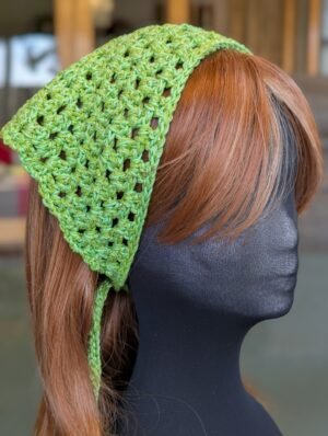 crochet green metallic bandana head scarf