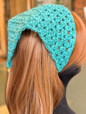 crochet aqua metallic bandana head scarf