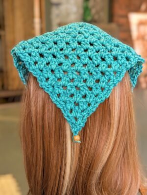 crochet aqua metallic bandana head scarf