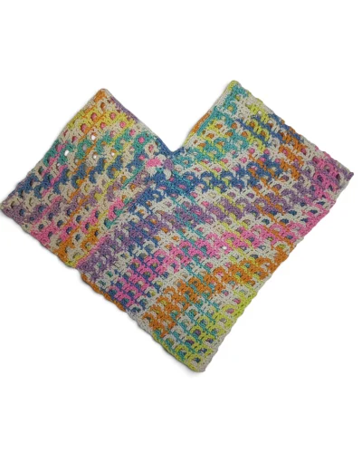 crochet rainbow poncho in checkerboard lace pattern